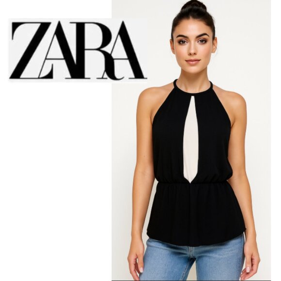 Zara Woman's Open Front Sheer Material Sleeveless Halter Blouse (Size S) - Picture 1 of 12